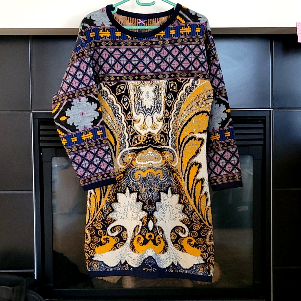 Rich Color Long Sleeve Knitted Dress Made in Spain Size M